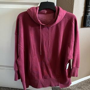 Free People Oversized Burgundy/Pink Hooded Sweatshirt
